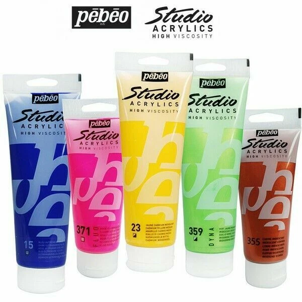 Colori Acrilici Pebeo Studio Per Pittura Set Kit Scuola Fluo Base 62 Tinte 100ml