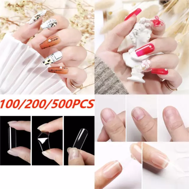 500PCS Coffin Fake False Nails Full/Half Cover French Natural Art Tips Acrylic