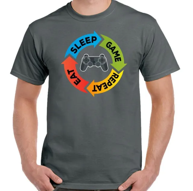 Eat Sleep Game Repeat Uomo Console T-shirt da gioco divertente controller PS4 XBox 2