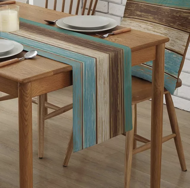 Farmhouse Table Runners 13x90inch ,Rustic Teal Table Runner for Kitchen Dining