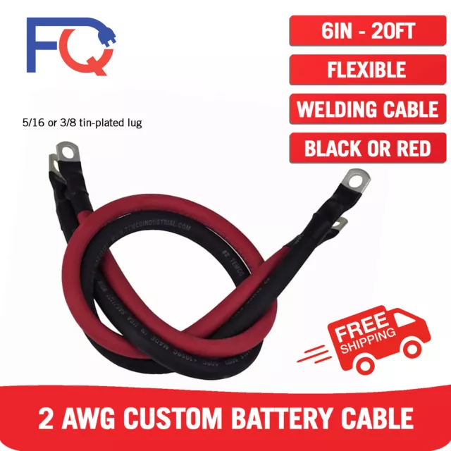 2 AWG Gauge Custom Battery Cable Copper Car Solar Power Wire Inverter RV Welding