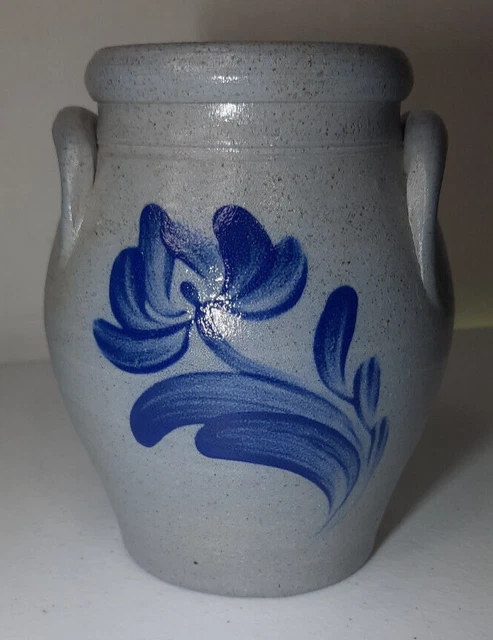 1994 Rockdale Union Stoneware Crock Jar Salt Glaze Blue Flower *No Lid*