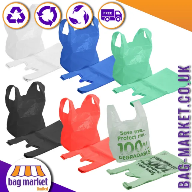Plastic Vest Carrier Bags -Supermarket, Stalls, Shops- Small, Medium, Large, XL