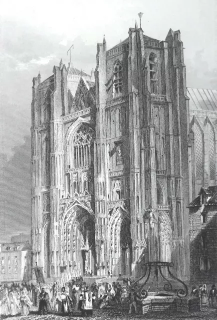 FRANCE: View of the Cathedral of NANTES during the wars for sale - engraving 19