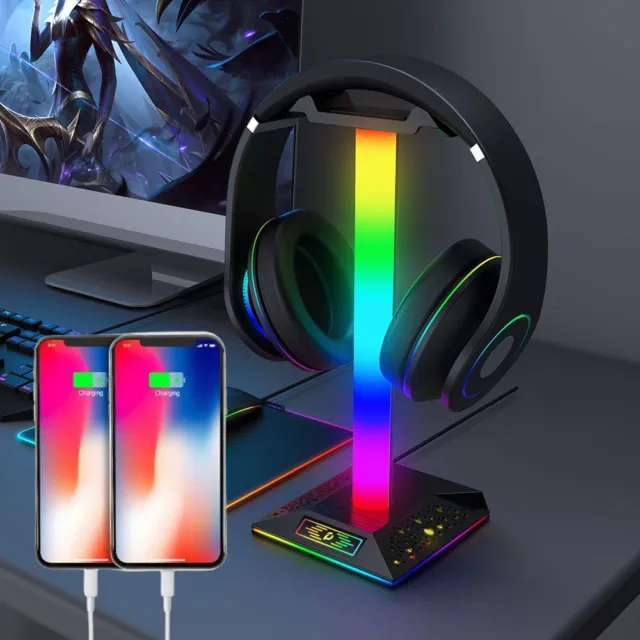 Kopfhörer Ständer RGB Farbe Gaming-Headset-Ständer Halterung mit 2 USB Typ-C