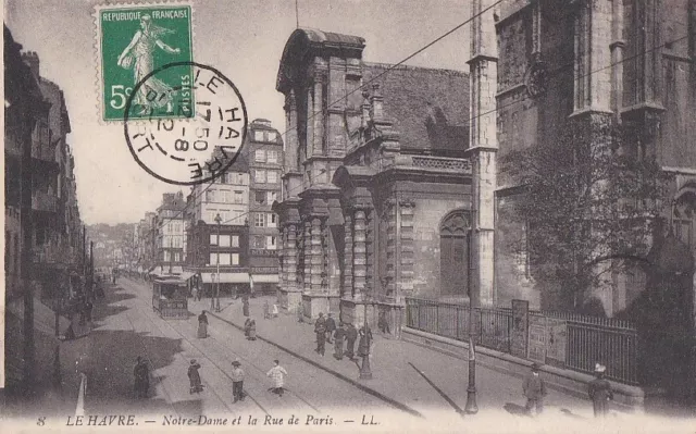 CPA 76 Normandie LE HAVRE - NOTRE-DAME et la Rue de PARIS Tramway 1912 animated