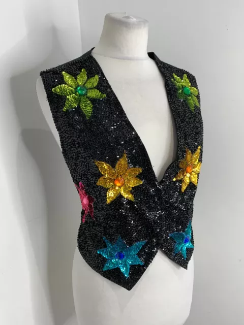 Gilet paillettes fiori Bonkers M IN PERFETTE CONDIZIONI VINTAGE ANNI 80 '90 FESTIVAL FLOREALE UNISEX