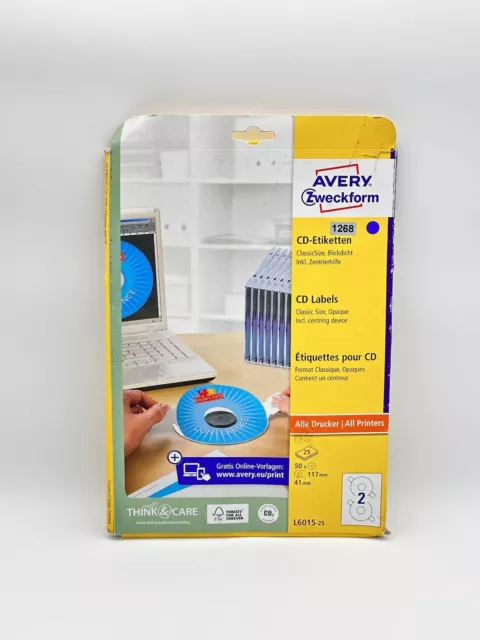 AVERY Zweckform L6015-25 selbstklebende CD-Etiketten inkl. Zentrierhilfe