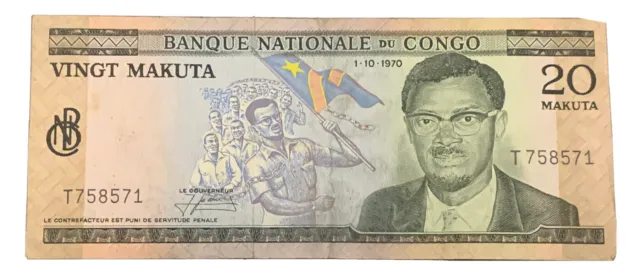 Congo Democratic Republic 20 Makuta 1970 Sold As Is. Please Review Pictures.