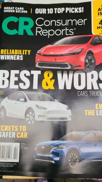 CONSUMER REPORTS MAGAZINE April 2024 Best & Worst Cars, Trucks & Suvs £ ...