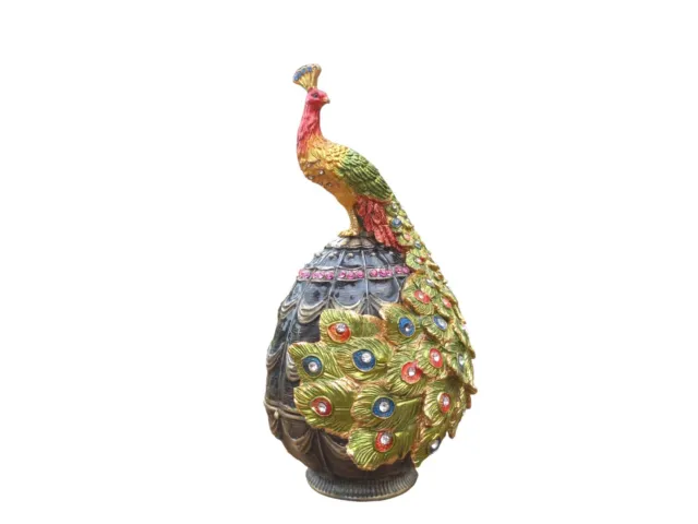 Jewel Encrusted Peacock on Egg Shaped Trinket Box with Magnetic Catch