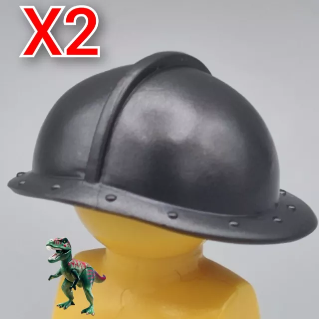 X2 PLAYMOBIL casco gris oscuro escudero medieval-soldado del castillo-guerrero