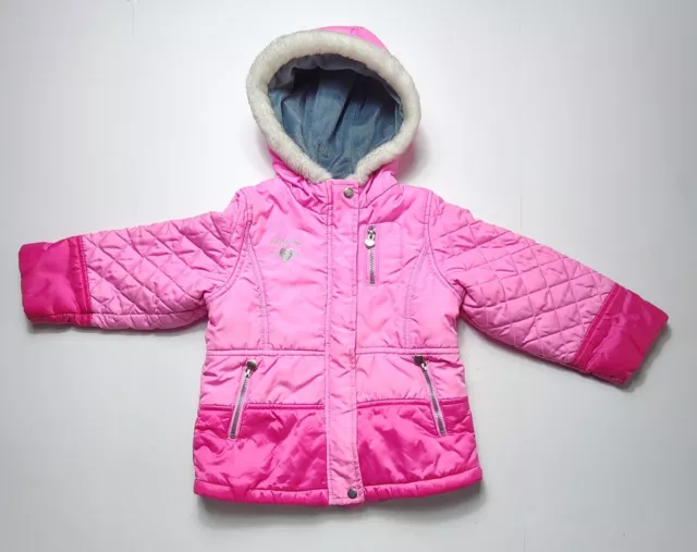 OshKosh B'gosh Girls Youth Size 5 Pink Hooded Full Zip Button Winter Jacket Coat