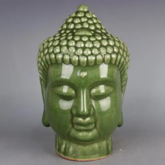 China Ming Longquan Kiln Green Porcelain Sakyamuni Figurine Buddha Statue 12.8"