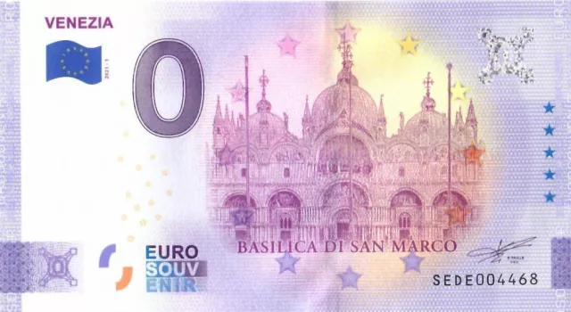 0 Euro Schein Italien · Venezia · Basilica · Souvenir o Null € Banknote