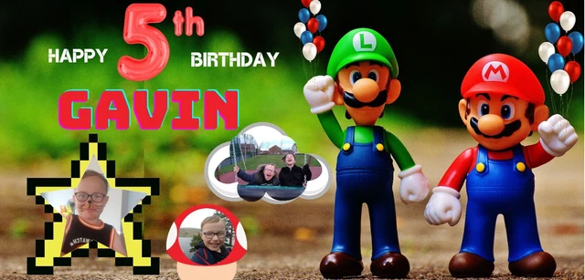 PERSONALISED BIRTHDAY PARTY Banner Mario Bros Theme -3Rd,4Th,5Th,6Th ...