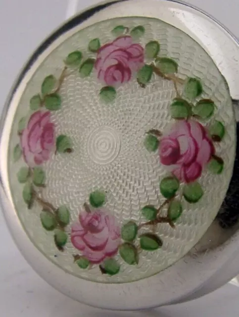 BEAUTIFUL SOLID STERLING SILVER ENAMEL ROSES BOX c1920 ANTIQUE