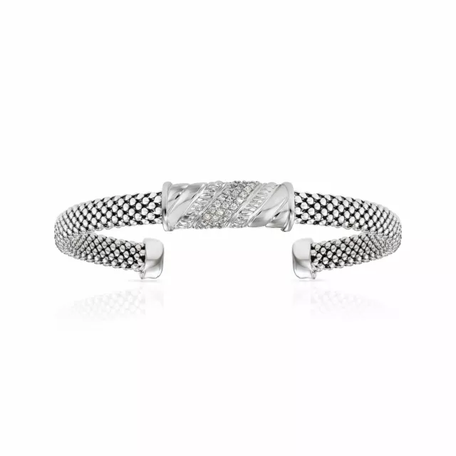 925 Solid Sterling Silver CZ Bar Italian Cuff Bracelet Slip On Bangle 6"-7"