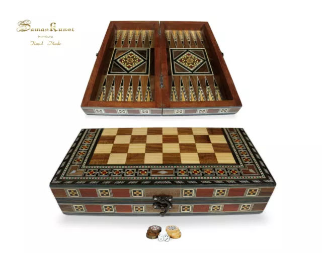 Holz Backgammon/Schach Brett inkl. Holz Steine BC312 S