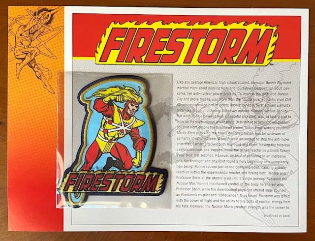 FIRESTORM PATCH on INFO CARD ~ from Willabee & Ward ~ DC COMICS PATCH COLLECTION