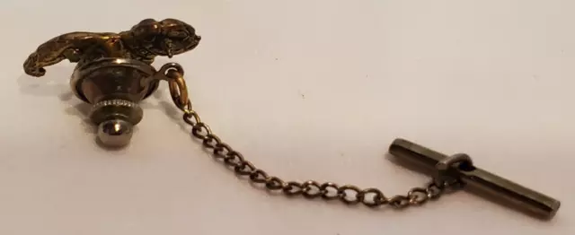 Vintage Mack Truck Bulldog Tie Tack Tie Pin with Chain and Bar Gold Tone 3