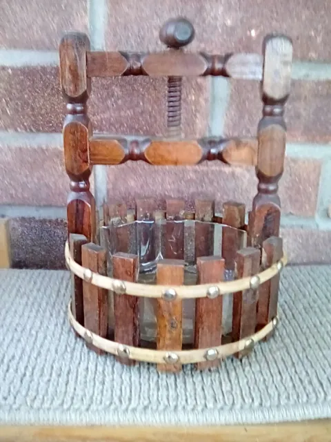 Vintage Wooden Hand Screw Nut Cracker Bowl Wishing Well Basket