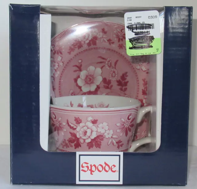 Spode Teacup Tea Cup Saucer The Blue Room Collection FLORAL CRANBERRY set