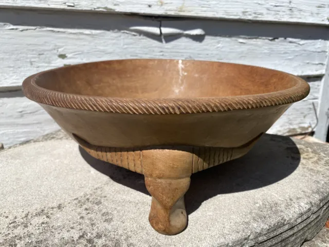 Antique Hand Carved Wooden Bowl Centerpiece With  Detailed Matterhorn Head Base