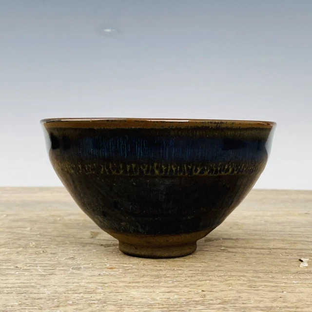 4.9" Chinese Porcelain Song dynasty jian kiln Fambe Blue speckle jianzhan Teacup