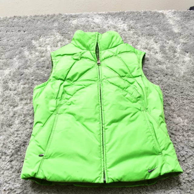 Nike Women's Size S Puffer Vest Green Polyester Reversible Down