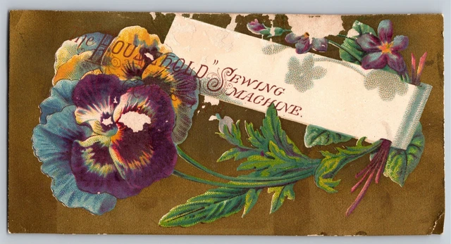 Household Sewing Machine Victorian Trade Card - Floral w/ Gilt