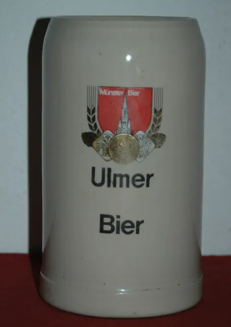 alter Bierkrug - 1L - Ulmer Bier - Steinzeug Krug