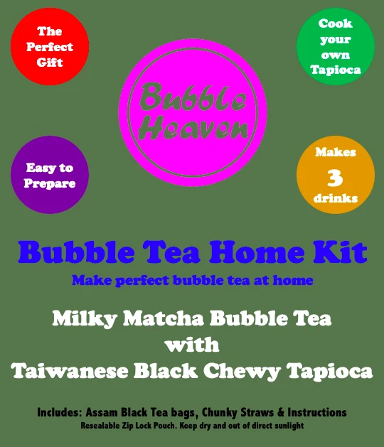 BUBBLE HEAVEN MILKY Matcha Bubble Tea with Taiwanese Tapioca Boba