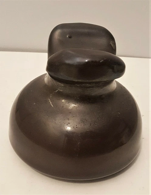 Antique Porcelain Electrical Insulator Dark Brown High Voltage Sbt 4-1/2 X 4-1/8
