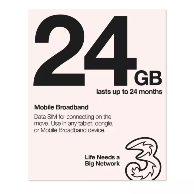 Three Mobile Pay As You Go SIM dati a banda larga mobile 24 GB Three Mobile Pay As You Go SIM dati a banda larga mobile 24 GB