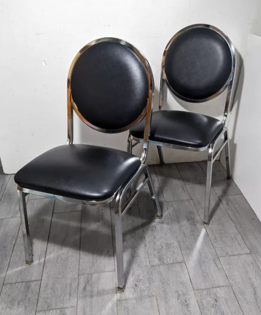 Vintage Pair of Chrome & Black Vinyl Dining Chairs Mid Century Modern