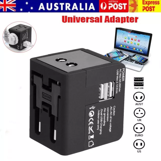 Universal International Travel Adapter Power Plug Charger 2 USB Converter Socket