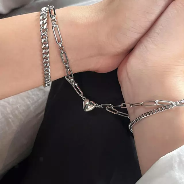 Bracelet amitié en corde tressé magnétique forme cœur 1 paire
