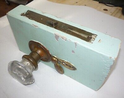 VTG Antique Entry Door Lock Set Brass  Clear Knob Mortise Art Deco Russwin