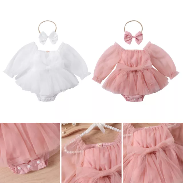 Säugling Baby Mädchen Netz Strampler Kleid Neugeborene Langarm Smash Overall Kleider