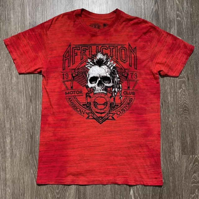 Affliction T Shirt Mens Large Red Short Sleeve Skull Cyber Goth Punk Skater Y2K