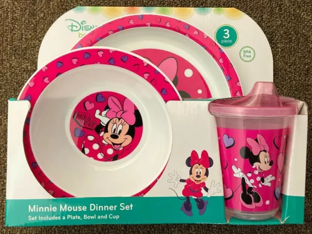 Disney Minnie Mouse Kid 3 Pieces Dinnerware Mealtime Set Brand New