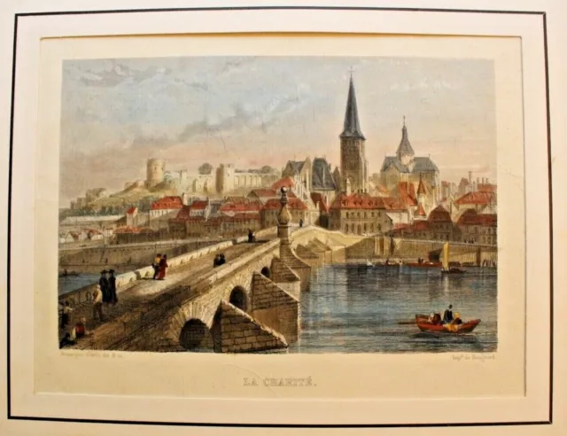 La charité sur Loire lithograph original 19th century snow