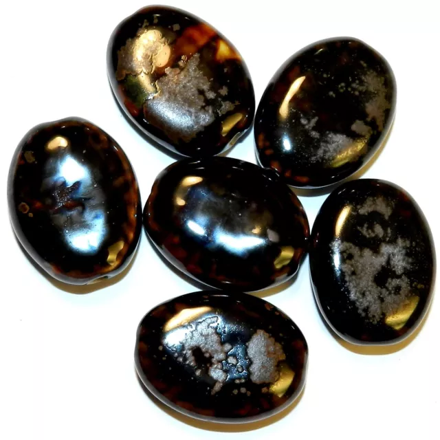 CPC333 Brown Multi-tone 29mm Flat Puffed Oval Glazed Porcelain Beads 6pc