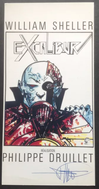 Druillet William Sheller Excalibur inédit Carton Ex-Libris BD Signé Max Linder