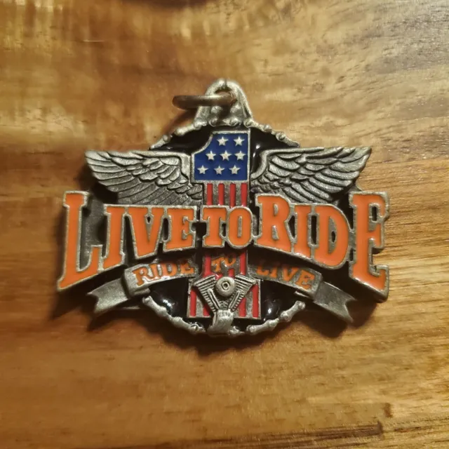 Pewter Motor Cycle Key Ring Key Chain "Born To Ride Ride To Live" USA