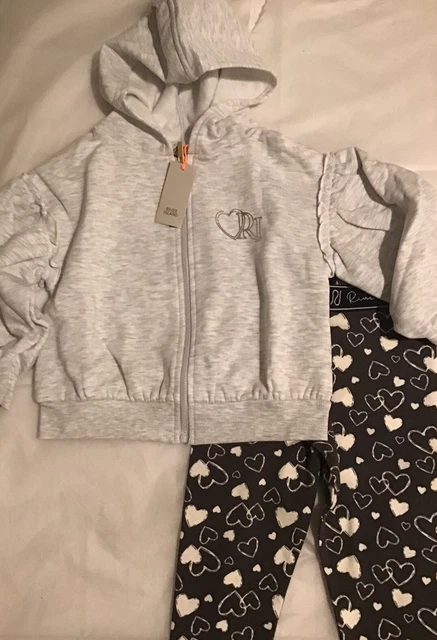 River island mini girls aged 2-3 years grey marl heart print sweat top set BNWT 9
