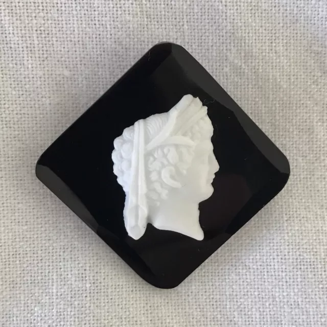 Antique Victorian ONYX & FROSTED GLASS MOURNING CAMEO BROOCH