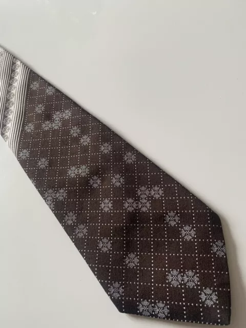 TOOTAL TIE Skinny Mens Polyester Necktie Brown And White With Floral Pattern