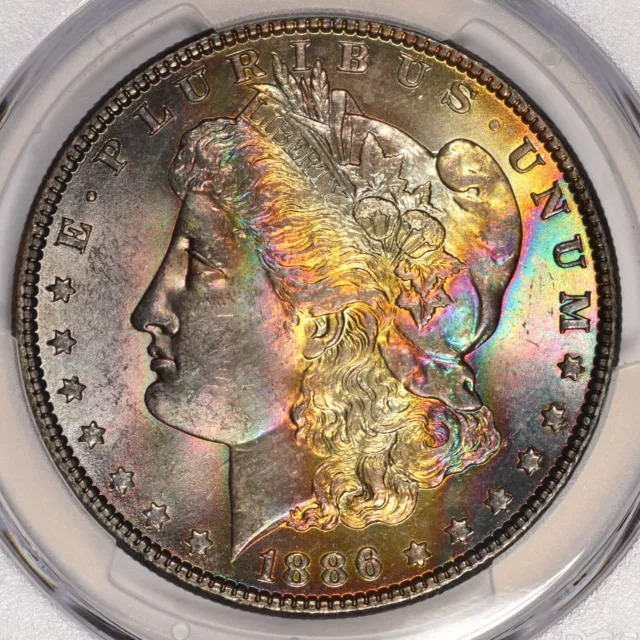 1886 Morgan Dollar PCGS MS63 Amazing Rainbow Toning Wow Color! #CYI4